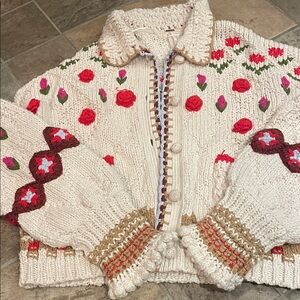 Free People Cream Chunky Knit Sweater